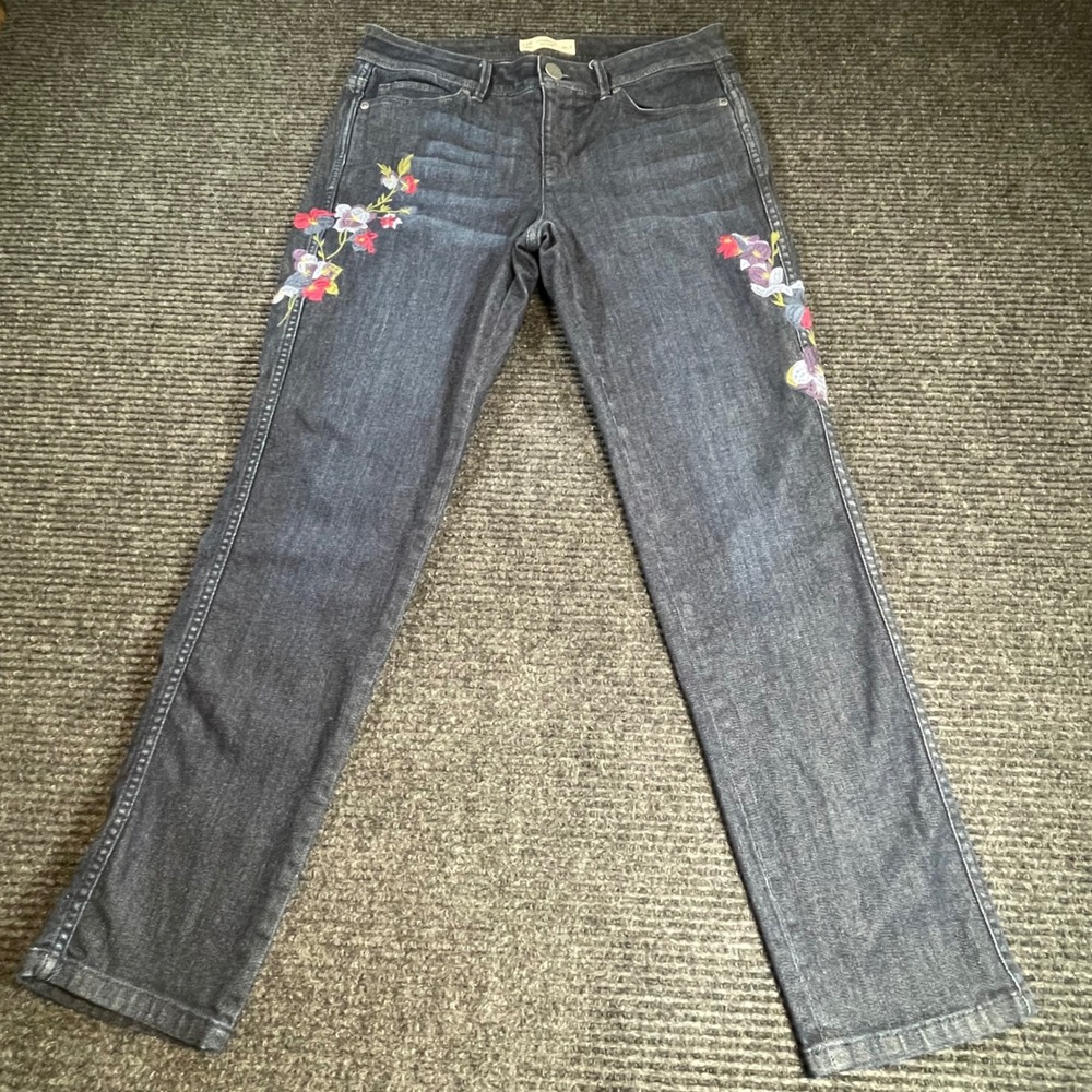 J. Jill Authentic Fit Slim Ankle Jeans Dark Wash Floral Embroidered Size‎ 4